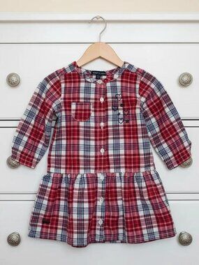 Souris Mini Plaid Button-Front Heart Shirt Dress 12 Months (74 cm)